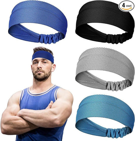 Coume 4 Pcs Cooling Headbands for Women Men Sweat Absorbing Headbands Stretchy Sports Hair Bands for Running, Yoga, Golf, Camping, Biking, Tennis