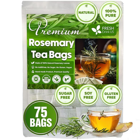 FreshDrinkUS Premium Rosemary Leaf Tea Bags - 75 Count, 100% Natural Dried Leaves, Pure Herbal Tea, No Additives, No Caffeine, No Gluten, Vegan
