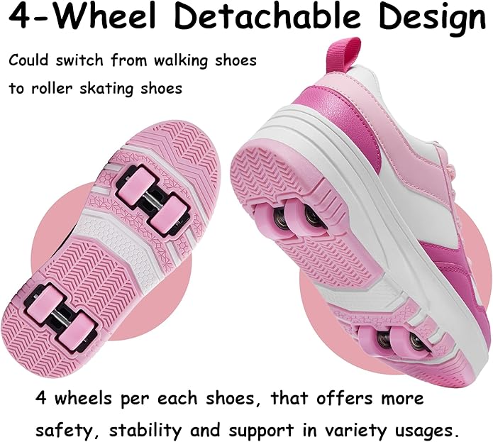 Roller Skate Shoes for Kids Girls Boys Detachable Wheeled Fashion Sneakers