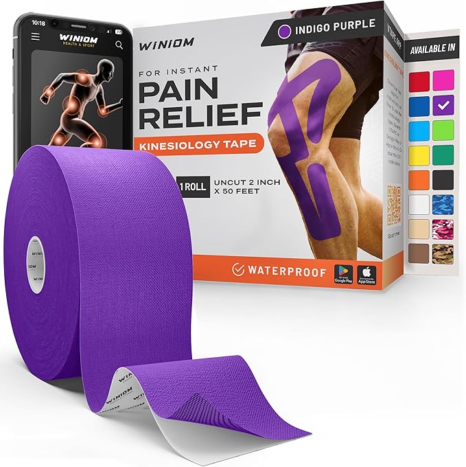Kinesiology Tape-Incredible Support for Athletic Sports and Recovery + Free Taping Guide-Uncut 2 inch 50 feet Roll (Indigo Purple + Free Taping Guide, Pack of 1)