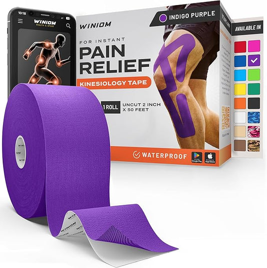Kinesiology Tape-Incredible Support for Athletic Sports and Recovery + Free Taping Guide-Uncut 2 inch 50 feet Roll (Indigo Purple + Free Taping Guide, Pack of 1)