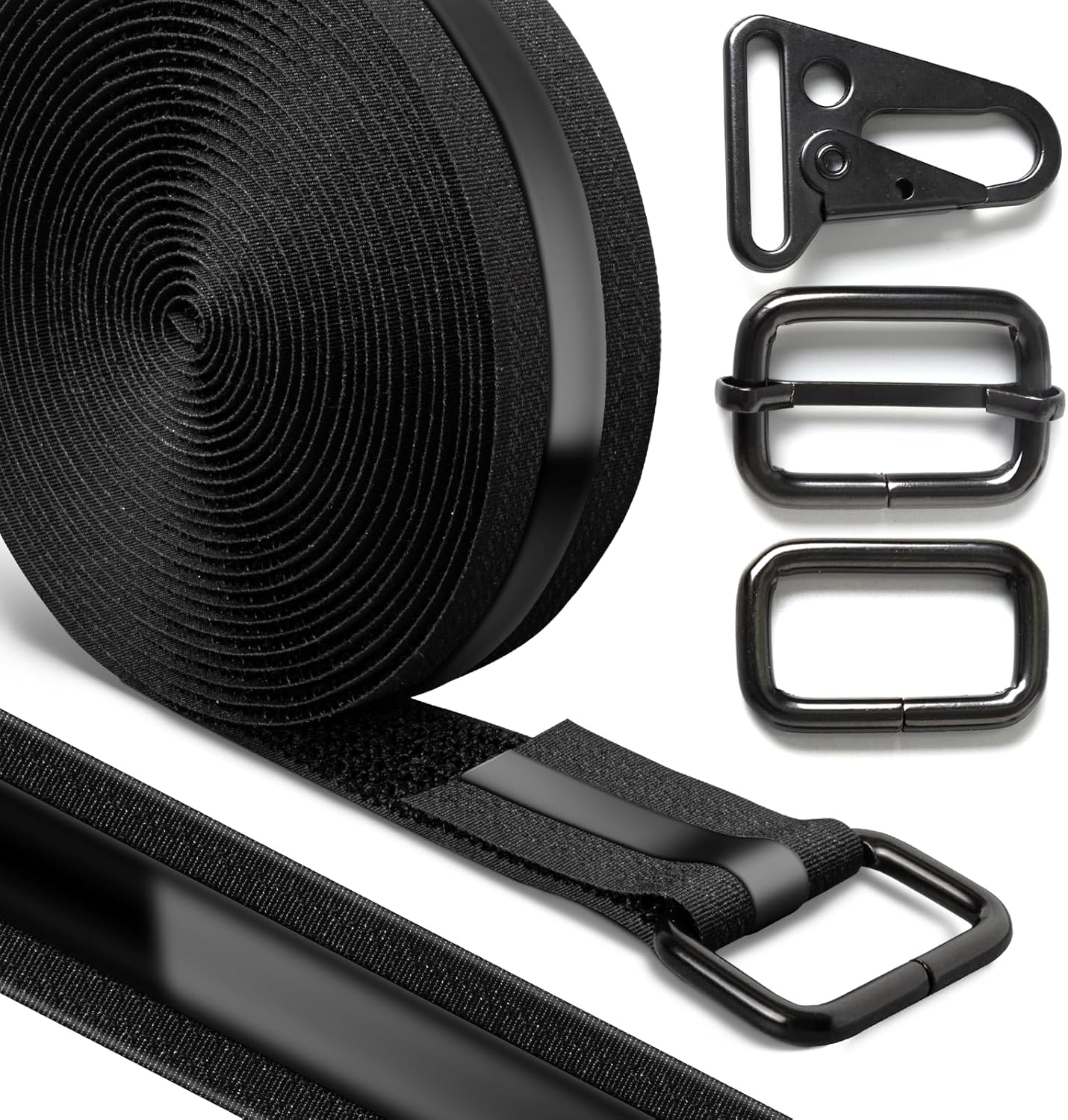 1.18" x 16' Heavy-Duty Fastening & Super Anti-Slip Cinch Straps with 22 Buckles, Black Nylon Hook and Loop, Reusable for Organization & Storage