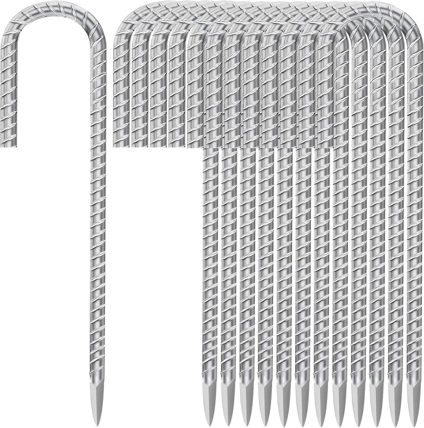 12 Inch Ground Stakes Heavy Duty J Hook 30-Pack Metal Spikes Galvanized Ground Hooks Anchors Rebar Ground Stakes for Fence Tent Gazbo Bounce House and Outdoor Decorations Inflatables