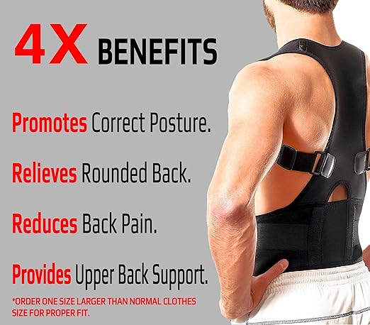 Magnetic Posture Corrector, Men and Women, Fully Adjustable Padded Back Supporter, All Day Pain Relief, Lumbar, Neck, Spine, Shoulders, Scoliosis Support