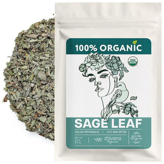 Organic Sage Leaf (4 oz.) (Salvia officinalis) – Loose Dried Leaves – Edible Grade for Tea, Seasoning & Herbal Uses