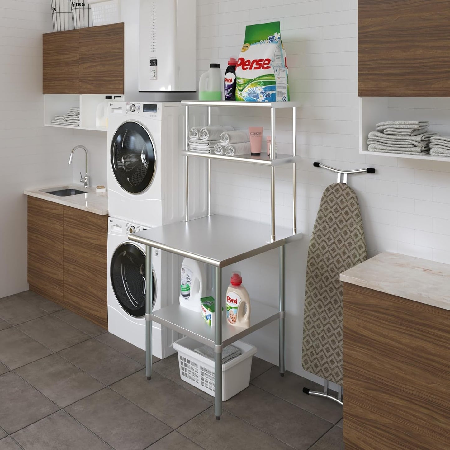 Amgood Stainless Steel Work Table Double Tier Overshelf | Metal Kitchen Prep Table & Shelving Combo (30" x 30" Work Table + 12" Overshelf)