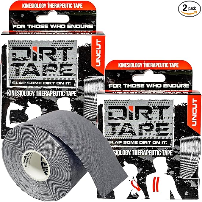 Premium Cotton, Elastic Kinesiology Athletic Tape, 2 Continuous Uncut roll (16.4 feet Long). Latex Free, Hypo-Allergenic, Water Resistant (Grey)