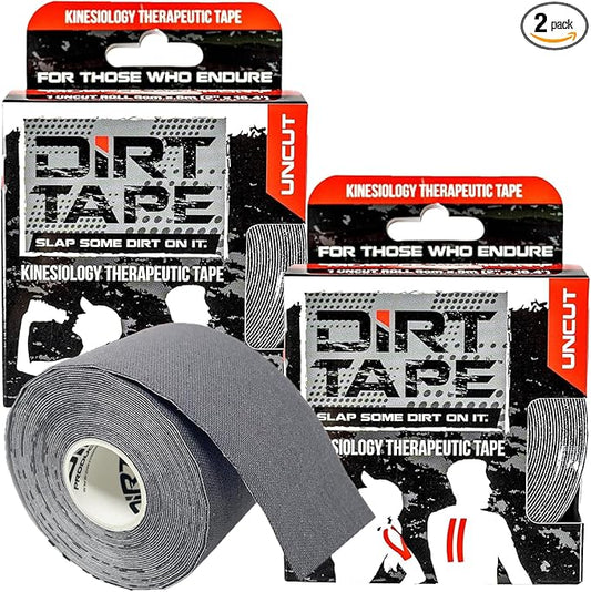 Premium Cotton, Elastic Kinesiology Athletic Tape, 2 Continuous Uncut roll (16.4 feet Long). Latex Free, Hypo-Allergenic, Water Resistant (Grey)