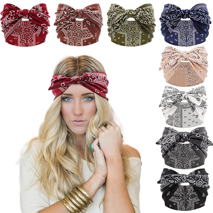 DRESHOW 8 Pack Bow Headbands of Solid Color for Women’s Hair Non Slip Wide Vintage Head Wraps Knotted Cute Hair Band Accessories