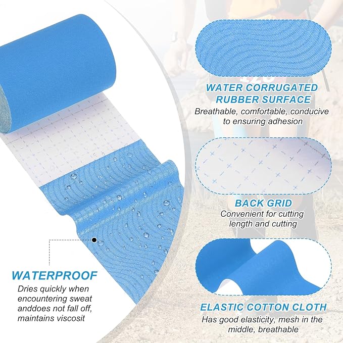 PATIKIL 5.5 Yard x 4 inch Kinesiology Tape, 1 Roll Adhesive Cotton Sports Muscle Support Tapes Waterproof Elastic Tape for Knee Ankle Wrist Shoulder, Blue
