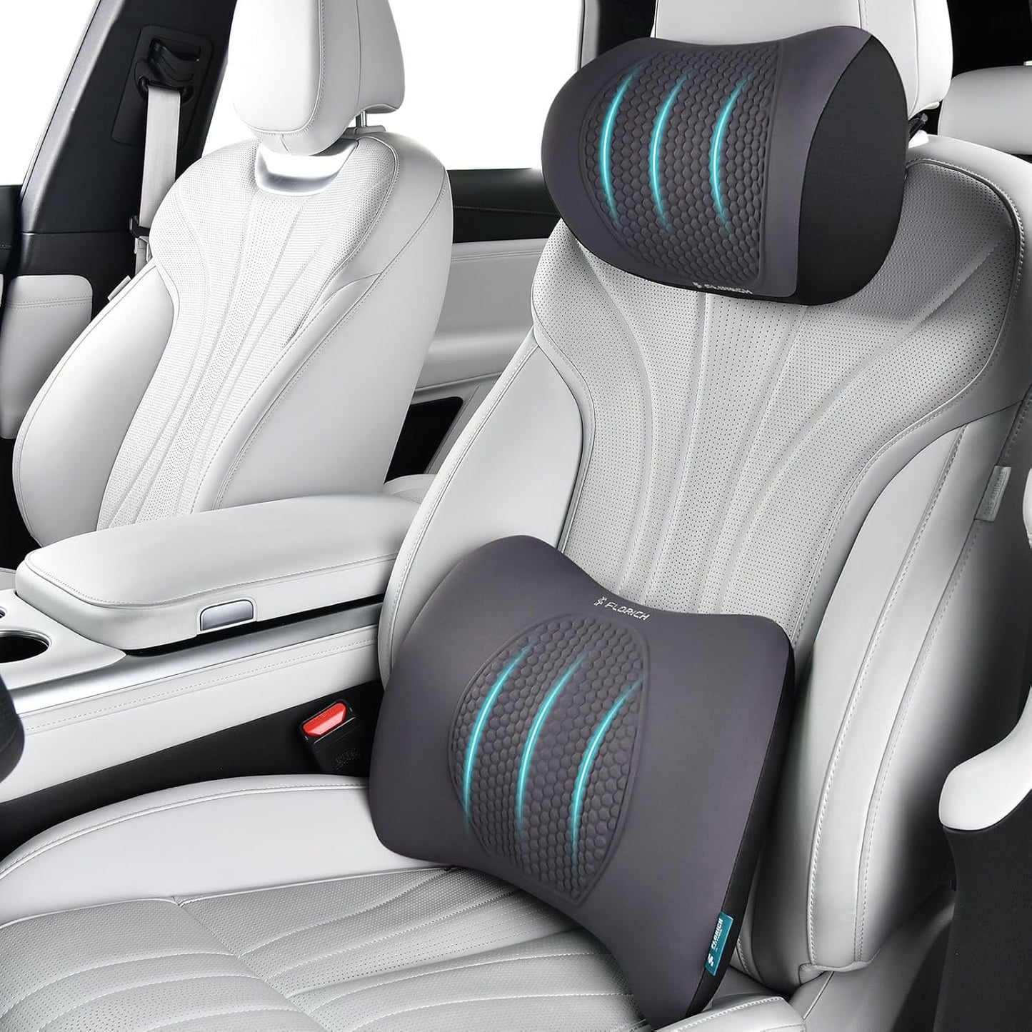 FLORICH Lumbar Support with Car headrest Back Pillow for Chair Headrest Pillow with Gel Memory Foam Massage Point Lumbar Support(Grey)