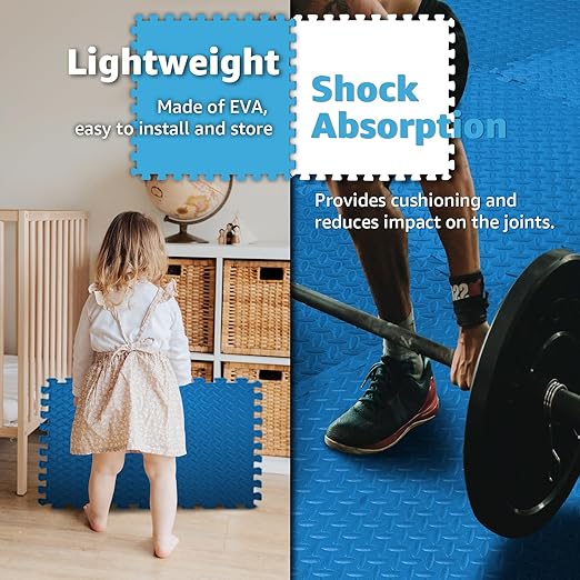 Art3d 48 Sq.Ft Eva Puzzle Exercise Mats, 24"x24" x 1/2" Thick Foam Interlocking Tiles for Flooring, Workout, Gym Equipments, Pack of 12, Blue