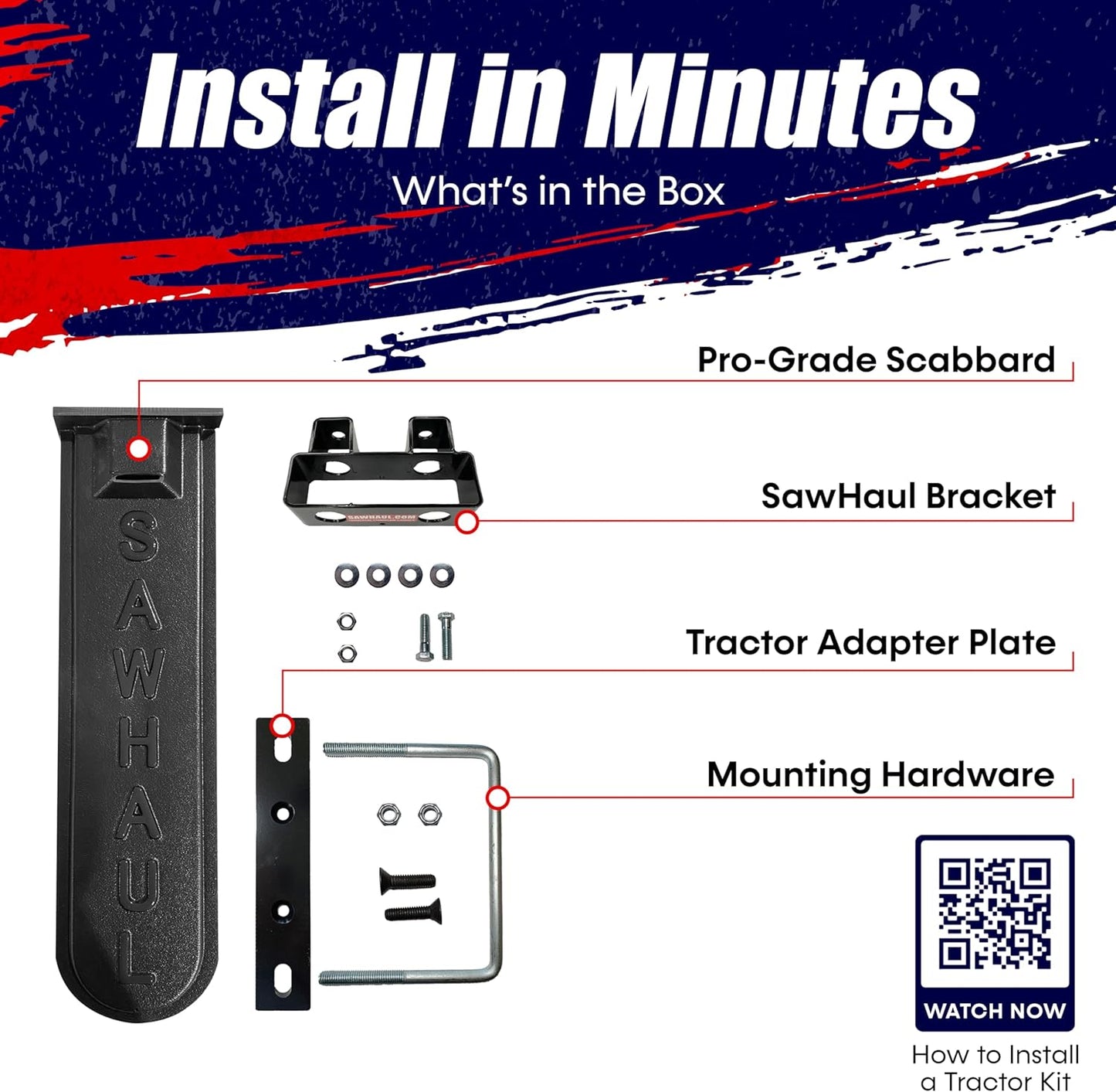 SawHaul Universal Tractor Chainsaw Holder - Made in Kansas USA - Fixed Mount Chainsaw Carrier (20" Black) Compatible w/All Brands