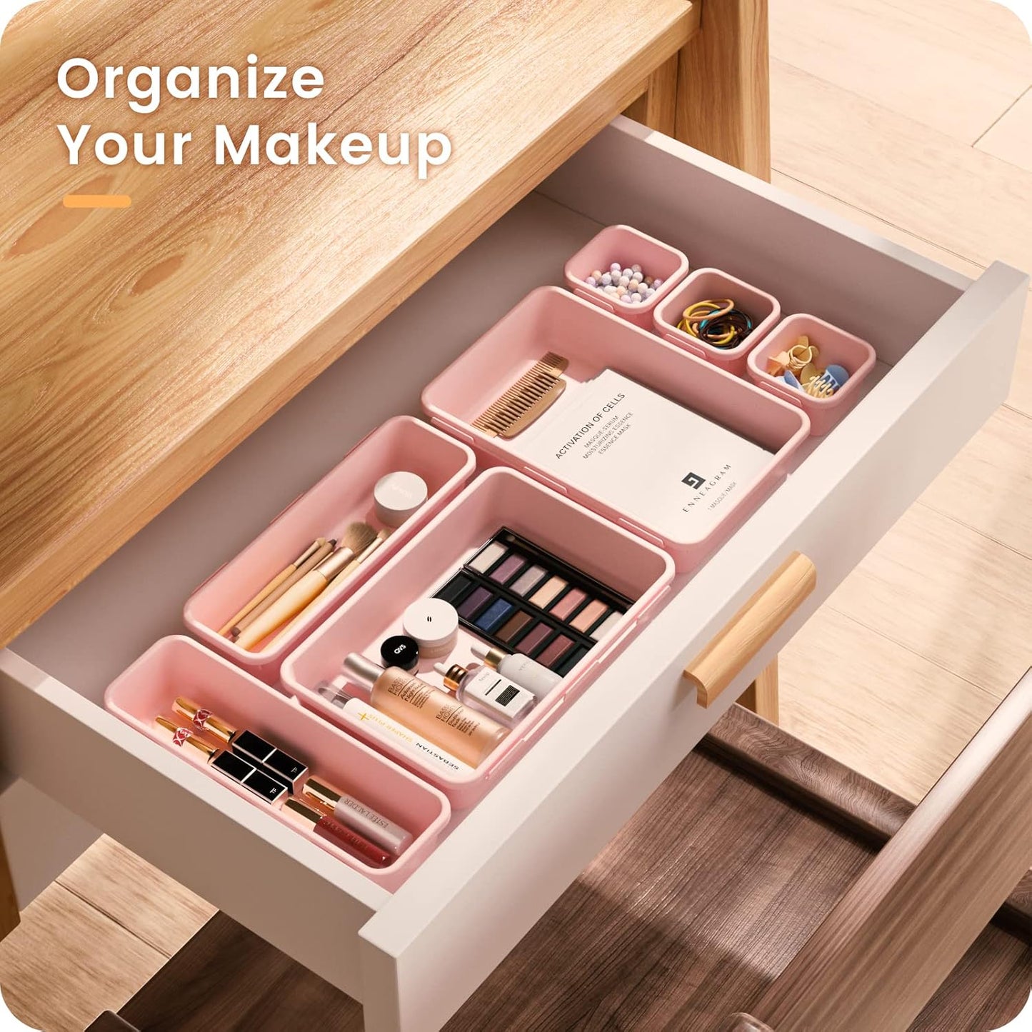 A-LuGei 【𝟰𝟮𝗣𝗖𝗦】【Pink】 Tool Box Organizer Tray Divider Set, Desk Drawer Organizer, Garage Organization and Storage Toolbox Accessories for Rolling Tool Chest Cart Cabinet Work Bench Small Parts