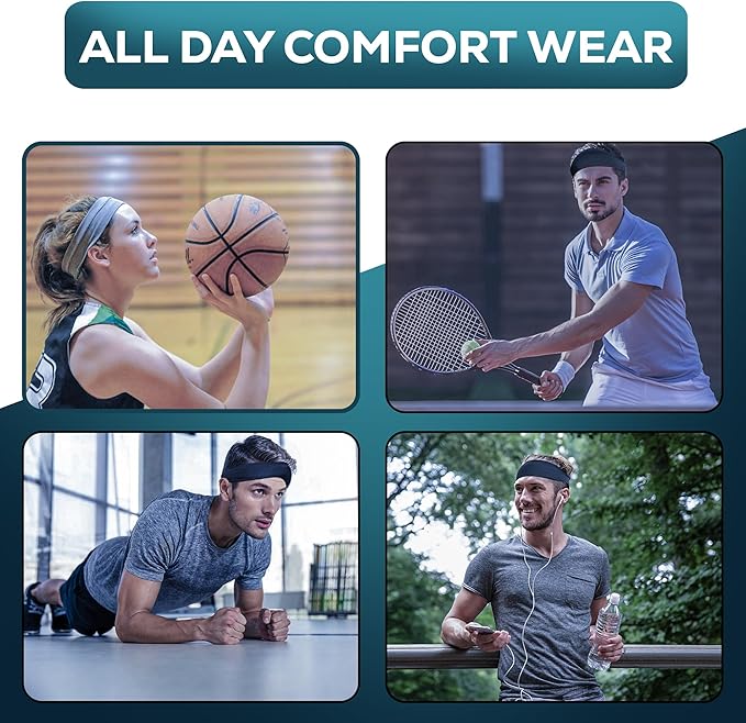 Relix Sports Headband for Men (Pack of 5) Moisture Absorbing Workout Headband, Sweatband Headbands for Running, Cycling, Football, Yoga, Unisex Hairband