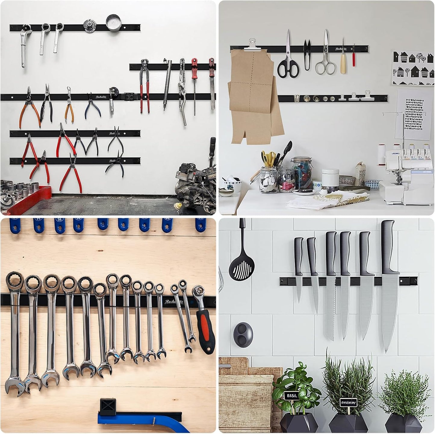 6 Pieces 18" Magnetic Tool Holder Strip, Black Magnet Bar, Metal Tool Organizer Rack for Garage Organization, Easy To Install in Workshop, Mounting Screws Included
