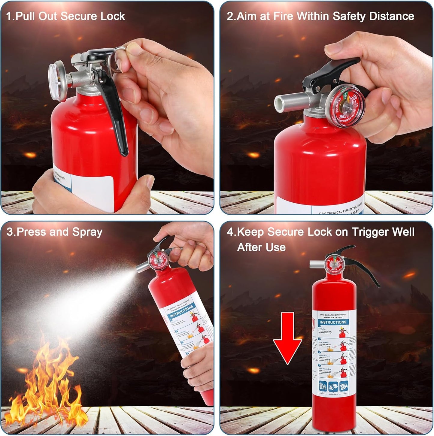 6 Pack Dry Chemical 2.5 lb ABC Fire Extinguishers, Home, Car, Boat Use, 1A:10B:C Rating, Quick Release Handle, Easy to store and Carry Dry Powder Extinguisher