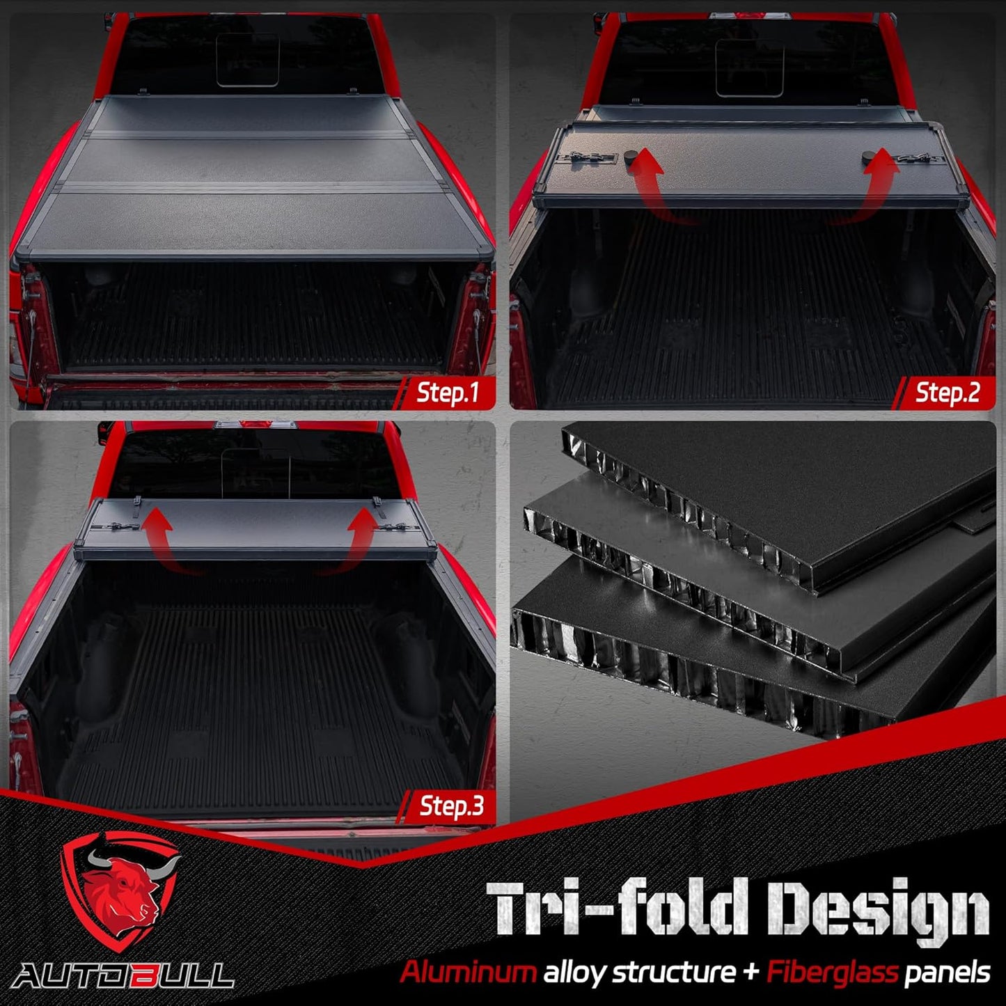 Hard Top Tri Fold tonneau Cover Compatible with 2022-2025 Toyota Tundra 5.5ft Bed, Alloy Steel and Fiberglass Made