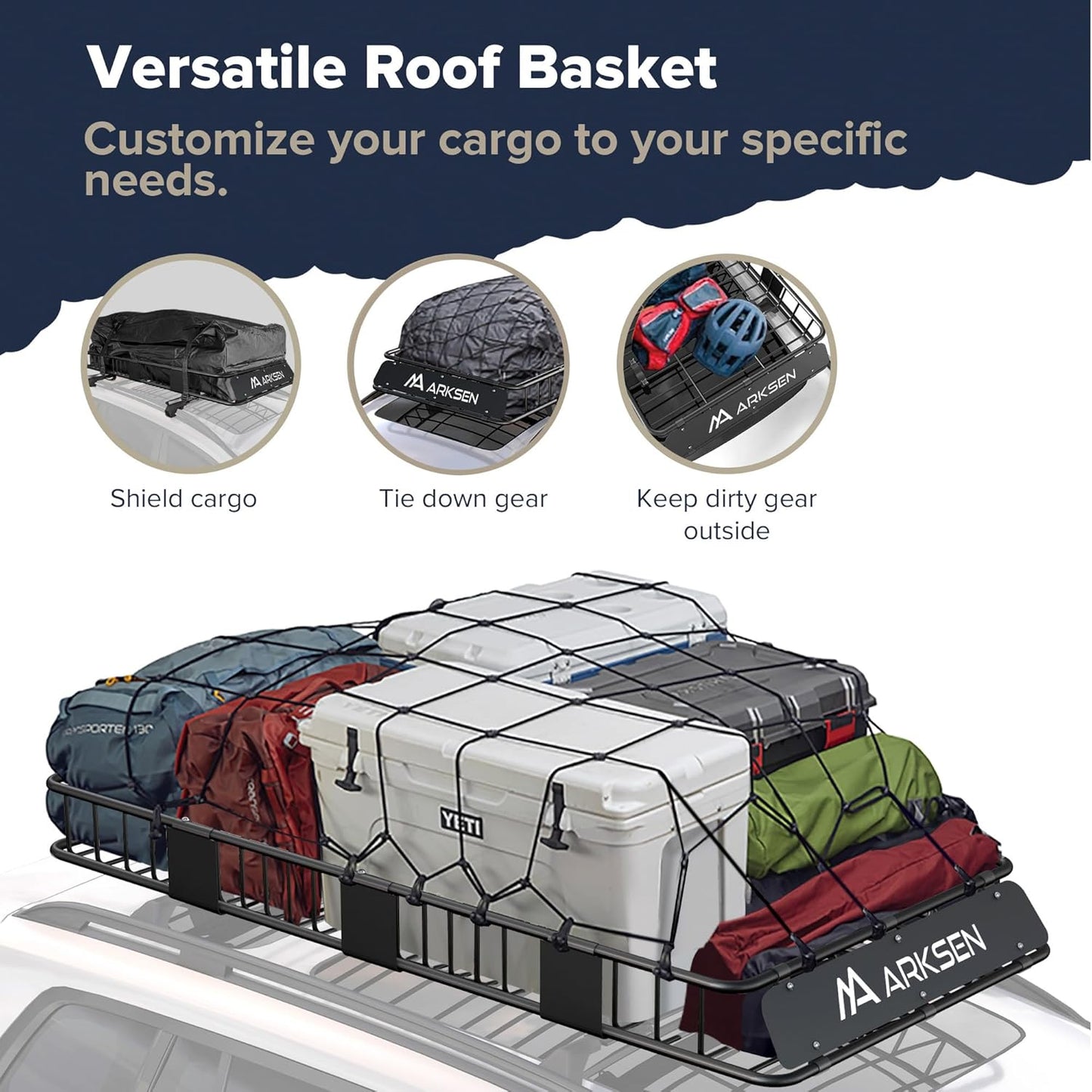 ARKSEN 84 x 39 x 6 Inch Universal 150LB Heavy Duty Roof Rack Cargo with Two Cargo Nets, Car Top Luggage Holder Carrier Basket with Extension for SUV, Truck, & Car Steel Construction