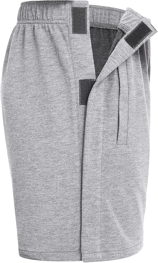 Deyeek Unisex Tear Away Shorts Snap On Athletic Cotton Shorts Post Knee Surgery Recovery Hip Replacement Pants with Pockets