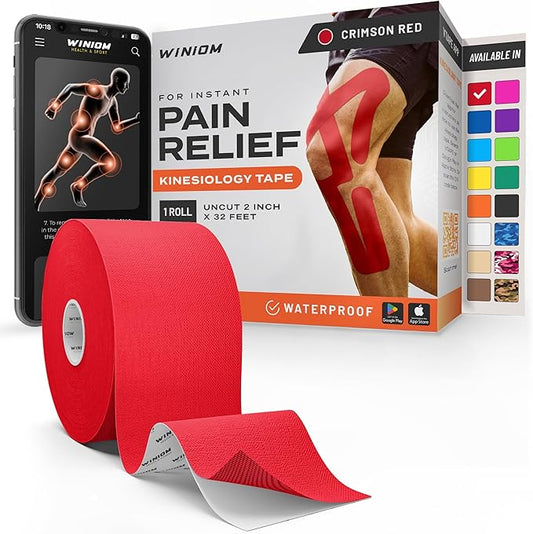 Kinesiology Tape-Incredible Support for Athletic Sports and Recovery + Free Taping Guide-Uncut 2 inch 32 feet Roll (Crimson Red + Free Taping Guide, Pack of 1)