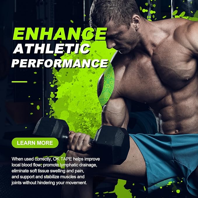 OK TAPE PRO Kinesiology Tape Uncut Roll, Elastic Physical Therapy Athletic Tape for Pain Relief, Muscle Support, Kinetic Tape, Water Resistant, 2in X 16.4ft -Green 2 Rolls