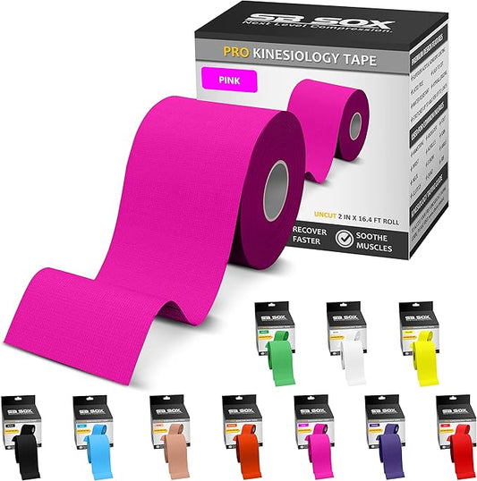 SB SOX Pro Synthetic Kinesiology Tape (Precut & Uncut Options) – Longer Lasting Performance Fabric Option to Our Original Cotton Kinesiology Tape - Also Latex Free, Water Resistant! (Pink - Uncut)