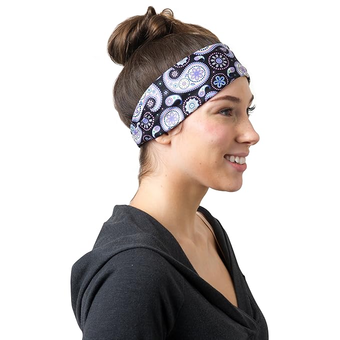 RiptGear Stretch Sport Headband for Women (Purple Paisley) — Made of Non-Slip Sweat Wicking Fabric — Great for Yoga, Running or The Gym — Soft Headband That Fits Most Head Sizes — (1-Pack)
