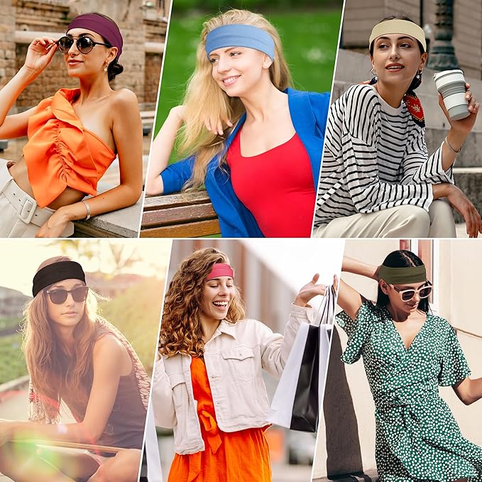 Headbands for Women Non Slip - Stylish Sports Hair Bands for Women's Hair - Soft Cotton Cloth Stretchy Headbands for Women for Yoga, Outdoor Exercise Running - 8 Pack