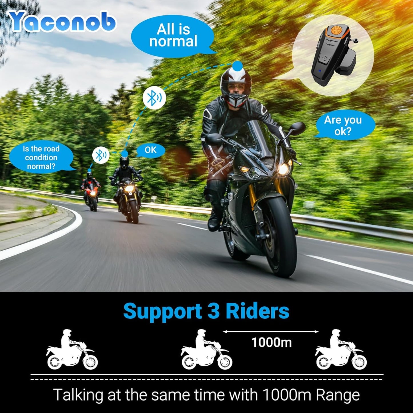 Helmet Bluetooth Headset Bt-S2ns, 1000m Helmet Communication System, Connect Up to 3 People 2 People Talk at The Same Time（2pack）