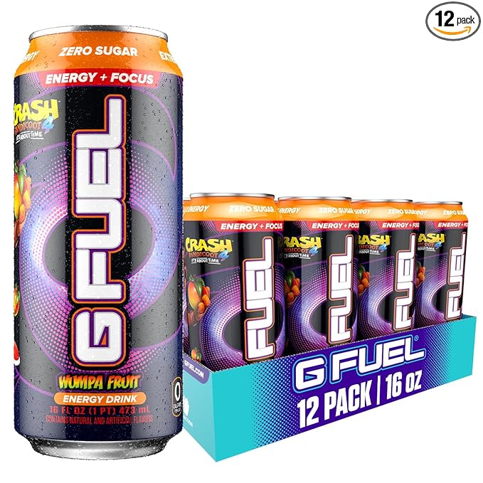 G Fuel Energy Drink, Apple Mango, Sugar Free Beverage with 300mg Caffeine, Daily Energy Boost with Focus Amino, Vitamin + Antioxidants, 16 oz Cans (Crash Bandicoot, 12-Pack)