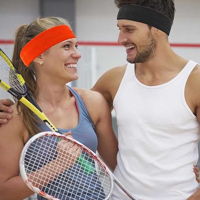 4 Pack Sweatbands Sports Headband for Men and Women, Moisture Wicking Athletic Workout Headband for Running, Tennis, Basketball, Yoga, Gym Stretchy Unisex Sweatband
