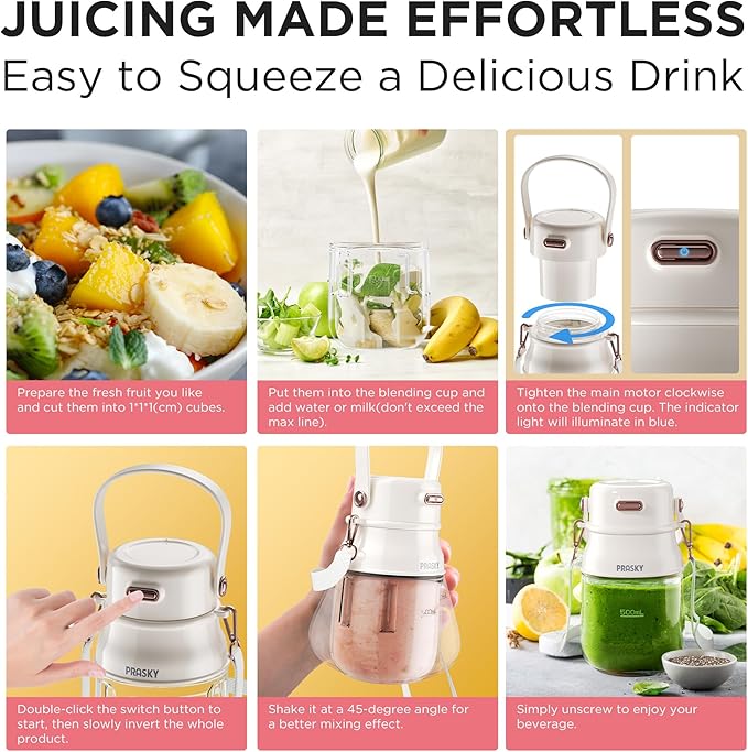 Personal Blender, Portable Blender for Shakes and Smoothies with 27oz Cup and Lid, Type-C Rechargeable, Dishwasher Safe Parts, BPA-free, Sports/Travel/Hiking/Office/School, with Shoulder Strap