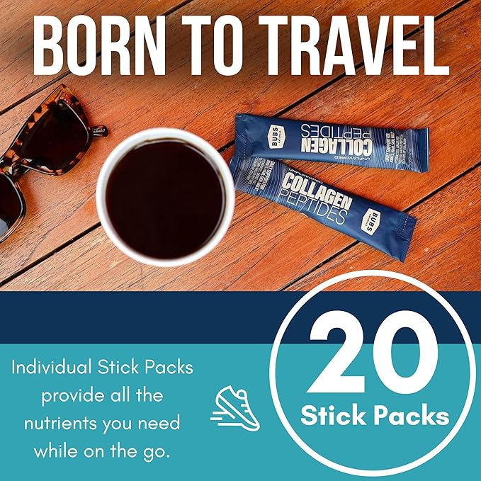 BUBS Naturals Unflavored Collagen Peptides Powder - Best Proteins for Joints & Skin - Pasture Raised Grass Fed - Paleo & Keto Friendly, Whole30 Approved, Non-GMO, Dairy & Gluten Free (20 Stick Packs)