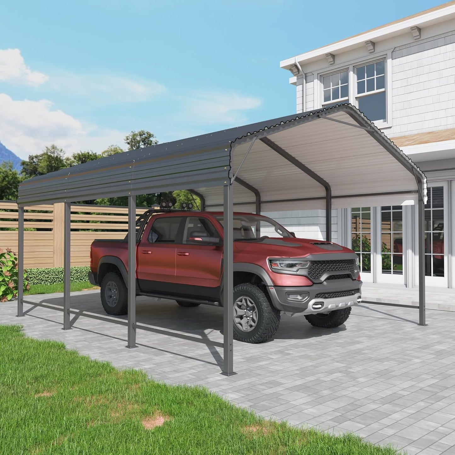 10x15 Metal Carport Carports with Enhanced Base Heavy Duty Garage Outdoor Galvanized Car Shelter for Car, Boats and Truck
