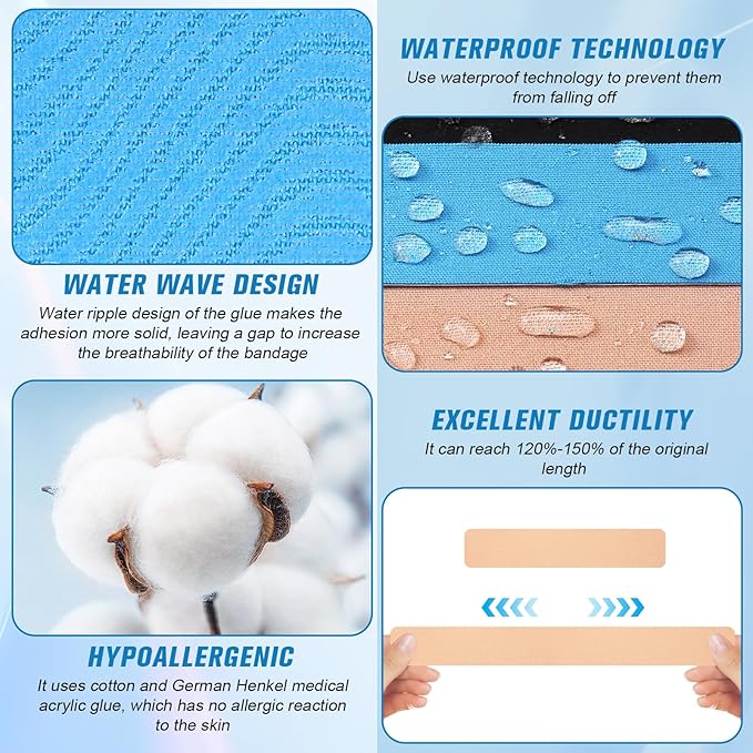 Waterproof Breathable Athletic Elastic Sports & Weightlifting Tape, Injury Recovery-Muscle Strain Relief & Joint Support(3 Colors Mixed) (I-Shaped)