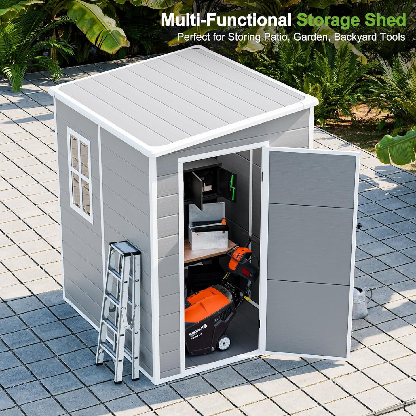 5x4 Shed Resin Outdoor Storage with Floor Included, Waterproof Lockable Small Plastic Garden Tool Shed Cabinet
