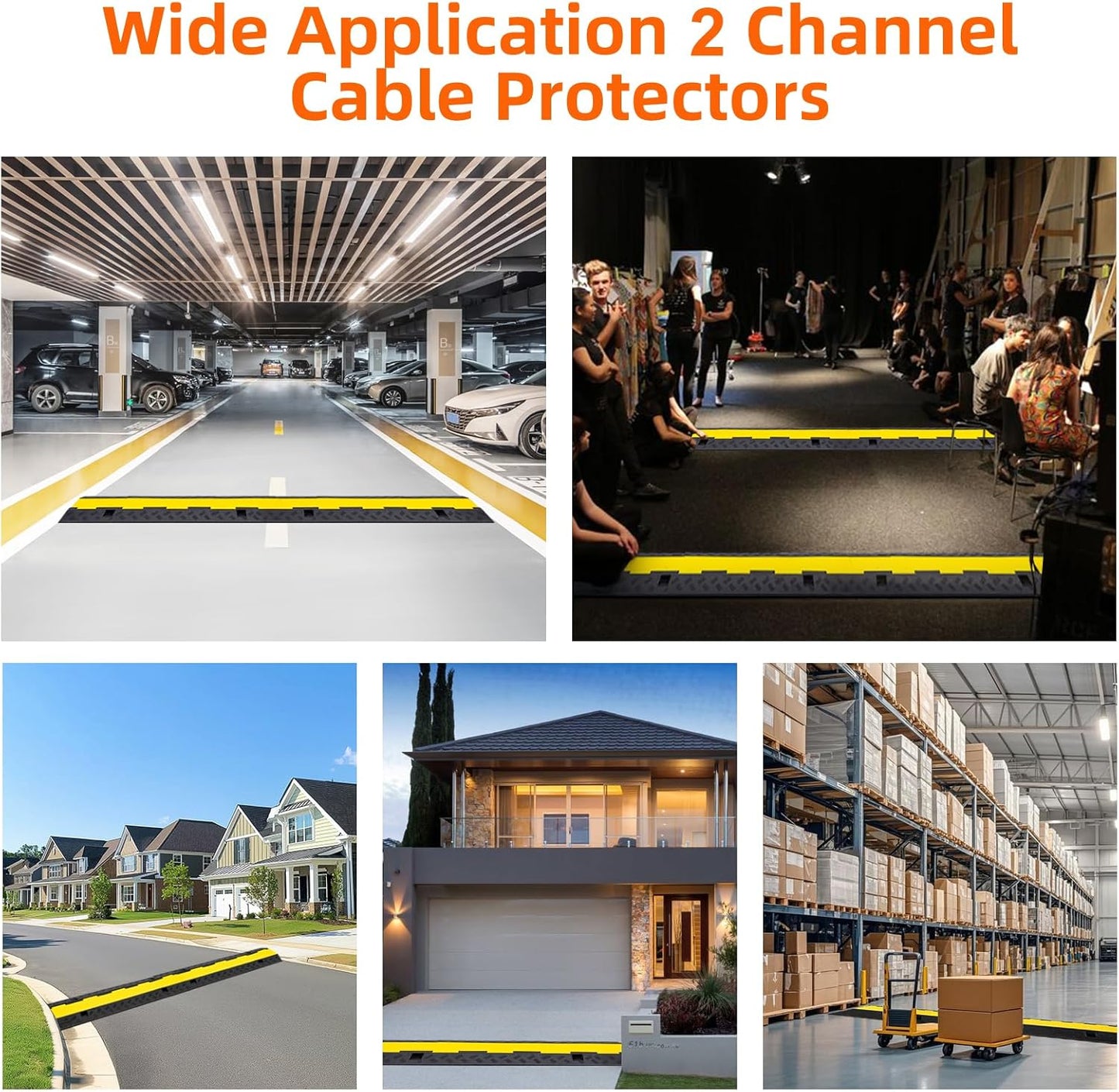 2 Channel 3 Pack Cable Protector Ramp Traffic Wire and Hose Ramp Cord Cover Heavy Duty Channels 11,000 lbs Load Capacity Cable Wire Ramps Speed Bump Driveway Cable Protective Cover