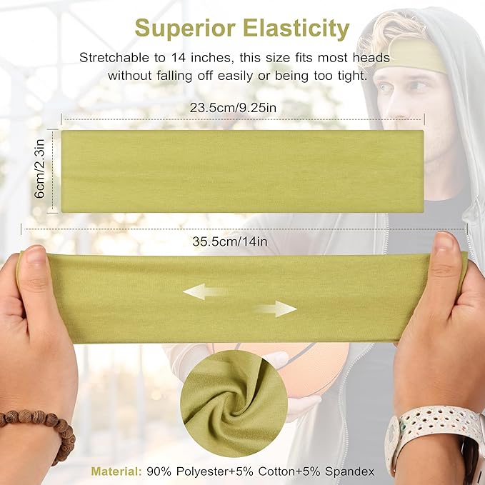 Headbands for Women Non Slip - Stylish Sports Hair Bands for Women's Hair - Soft Cotton Cloth Stretchy Headbands for Women for Yoga, Outdoor Exercise Running - 8 Pack