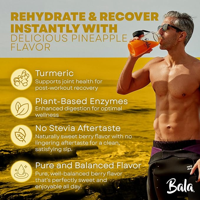 Bala Enzyme Hydration & Sugar-Free Drink Mix - Turmeric, Bromelain, Papain, Immunity, Mobility - Pineapple 0.25oz (10 Count)