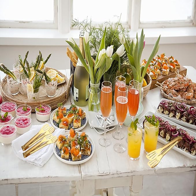 6 Pack Serving Tongs Kitchen Tong, 7 Inch Gold Buffet Tongs, Stainless Steel Food Tong Small Tong, Serving Tong for Buffet, Party, Salad, Appetizers