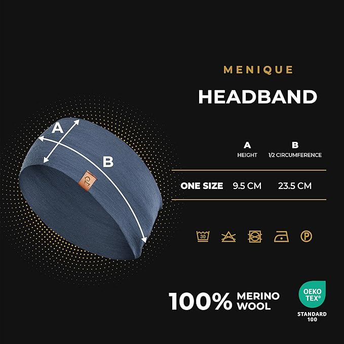 menique Dry Wide Sports Headbands for Women 100% Merino Wool Workout Accessories Wide Yoga Bandana or Scarf Multifunctional Breathable Sweatbands for Running, Cycling, Football, Fitness