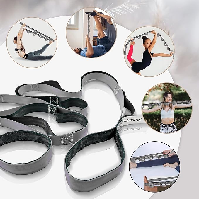 Stretching Strap Yoga Strap, 10 Loops Non-Elastic Stretch Bands Helps Women and Men Improve Flexibility for Home Workout, Physical Therapy, Pilates, Exercise, Dance, Comes with Door Anchor