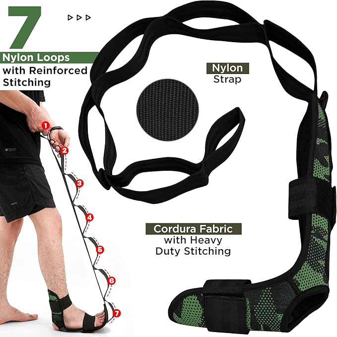 RDX Yoga Stretching Strap, Ankle Ligament Stretcher Belt with Loops Ligament Stretch Band, Fitness Leg Stretcher for Plantar Fasciitis, Foot Stretch Assist for Hamstring, Flexibility Exercise