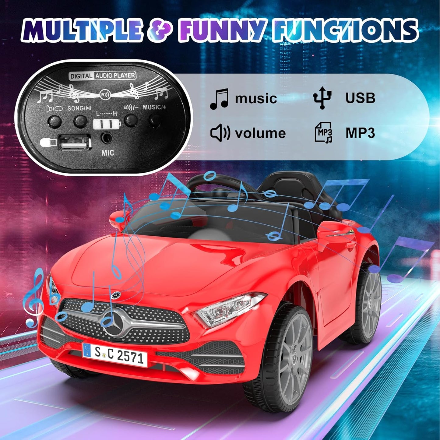 12V Kids Ride On Car with 2.4G Remote Control,Battery Powered Electric Car Ride On Vehicle Double Doors, 5 Point Safety Belt,LED Light (SC-Red)