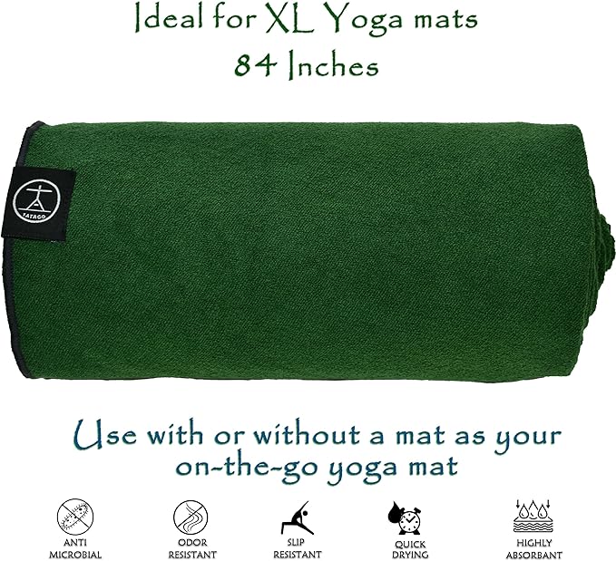 Tatago Hot Yoga Mat Towel Non Slip for Hot Yoga (72-84 inch Mats) Our Hot Yoga Towel Non Slip Silicone Dabs & Absorbent Microfiber Blend Gives You More Grip As You Drip! (Ezmeraldo, XL - 84")