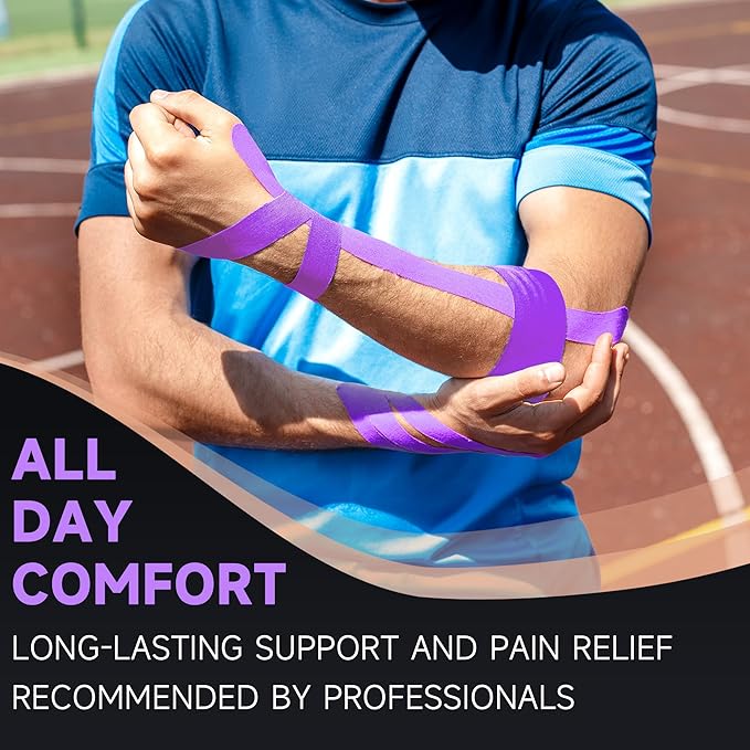 CKeep Uncut Kinesiology Tape(2 Rolls), Original Cotton Elastic Premium Athletic Tape,Latex Free Hypoallergenic, 2inch x 16ft, Purple
