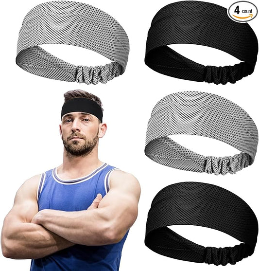Coume 4 Pcs Cooling Headbands for Women Men Sweat Absorbing Headbands Stretchy Sports Hair Bands for Running, Yoga, Golf, Camping, Biking, Tennis
