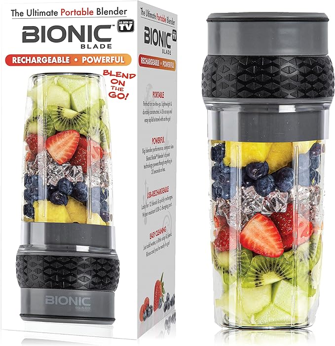 Bionic Blade Personal Blender 26.5 Oz, Cordless, Rechargeable 18,000 RPM Portable Blender for Shakes and Smoothies Mini Blender Portable 8.6" Tall, Seen On TV (Gunmetal)