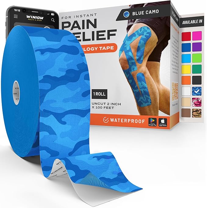 Kinesiology Tape-Incredible Support for Athletic Sports and Recovery + Free Taping Guide-Uncut 2 inch 100 feet Roll (Electric Blue Camo + Free Taping Guide, Pack of 1)